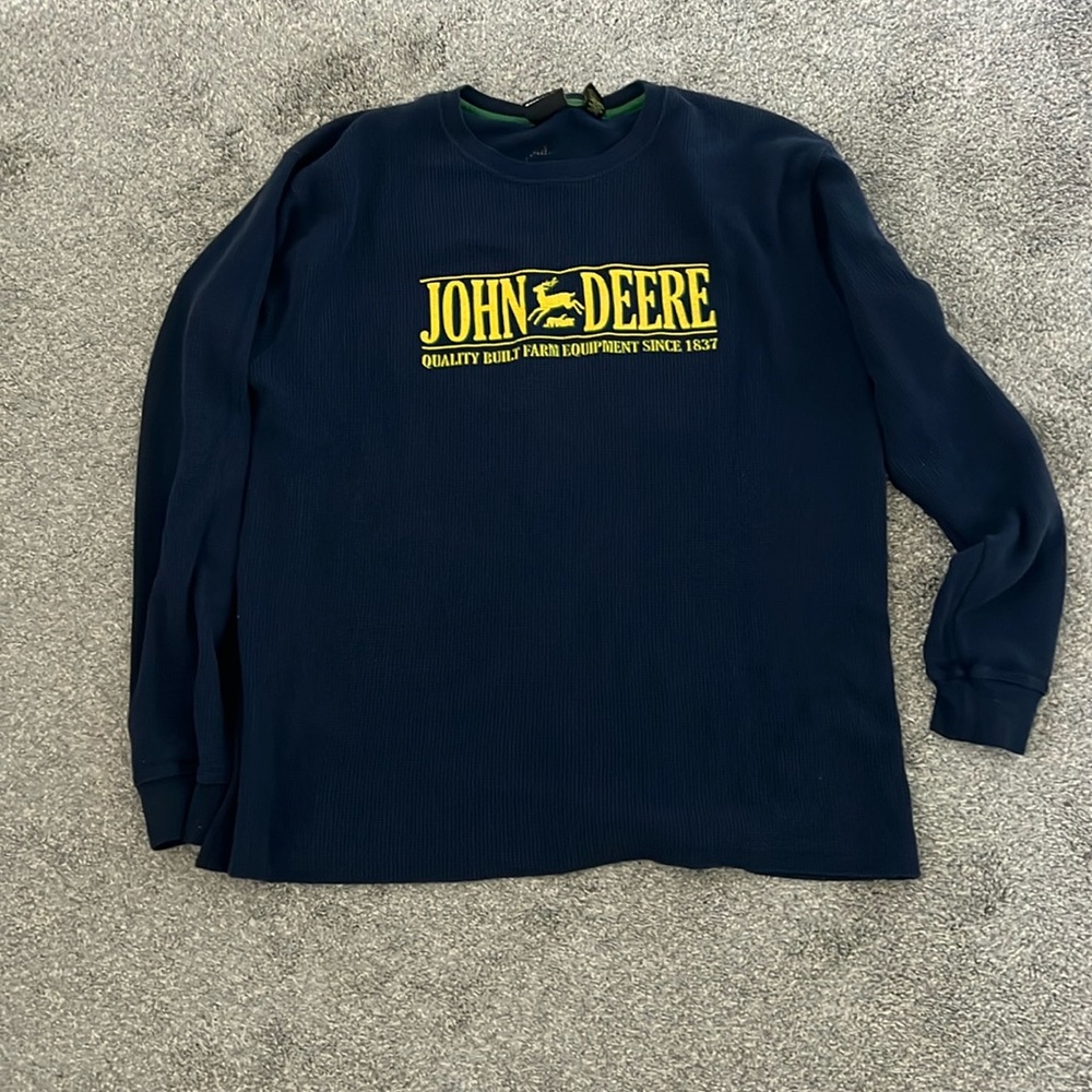 JOHN DEERE navy and yellow long sleeve shirt